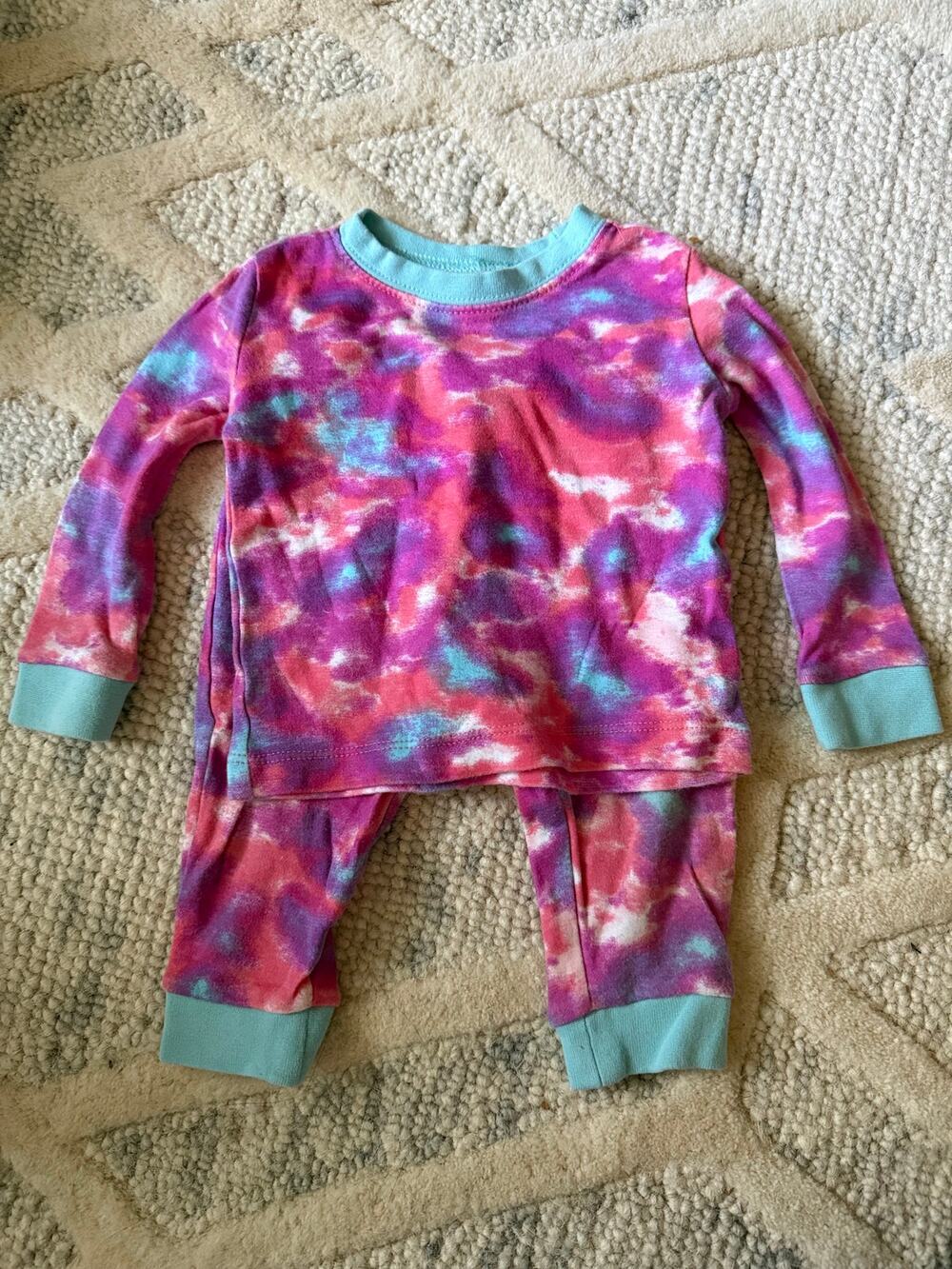 Tucker + Tate 6-12M Tie Dye Pajama Set Pink Purple Blue Organic Cotton Sleepwear